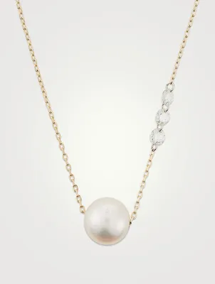 Sea Of Beauty 14K Gold Pierced Cascading Diamond And Pearl Necklace
