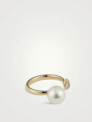 Sea Of Beauty Pearl And Diamond Open Ring