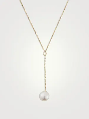 Sea Of Beauty Luxe 14K Gold South Sea Pearl And Pear Diamond Lariat Necklace