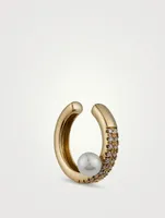 Small Sea Of Beauty 14K Gold Two-Row Diamond And Offset Pearl Ear Cuff