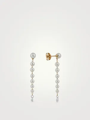 Sea Of Beauty Cascading Pearl Earrings With Pear Diamonds