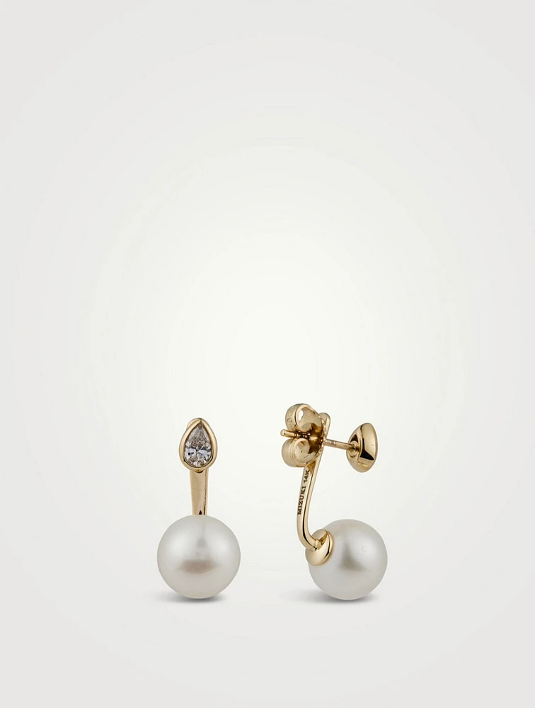 Sea Of Beauty Pearl And Diamond Ear Jacket Earrings