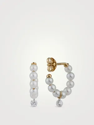 Small Sea Of Beauty Pearl Hoop Earrings With Diamonds