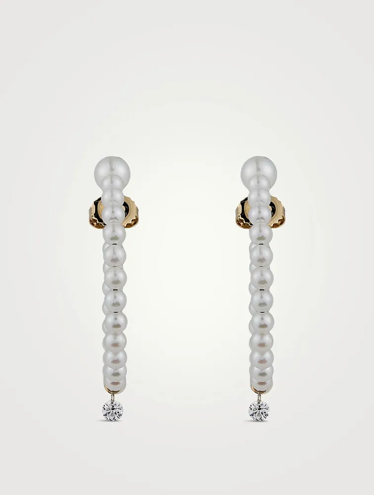 Large Sea Of Beauty Pearl Hoop Earrings With Diamonds