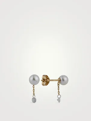 Sea Of Beauty Pearl Chain Stud Earrings With Diamonds