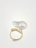 Sea Of Beauty Collection 14K Gold Open Multi Diamond And Baroque Pearl Ring