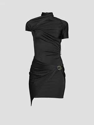 Asymmetric Draped Jersey Mini Dress