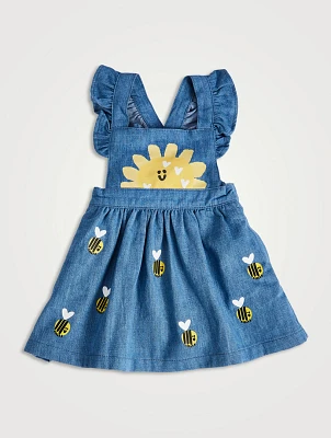 Chambray Pinafore Dress Bumblebee Print