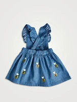 Chambray Pinafore Dress Bumblebee Print