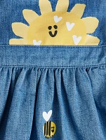 Chambray Pinafore Dress Bumblebee Print