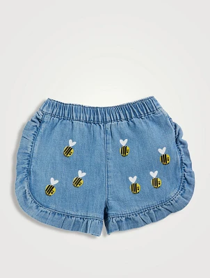 Bumblebee Embroidery Denim Shorts