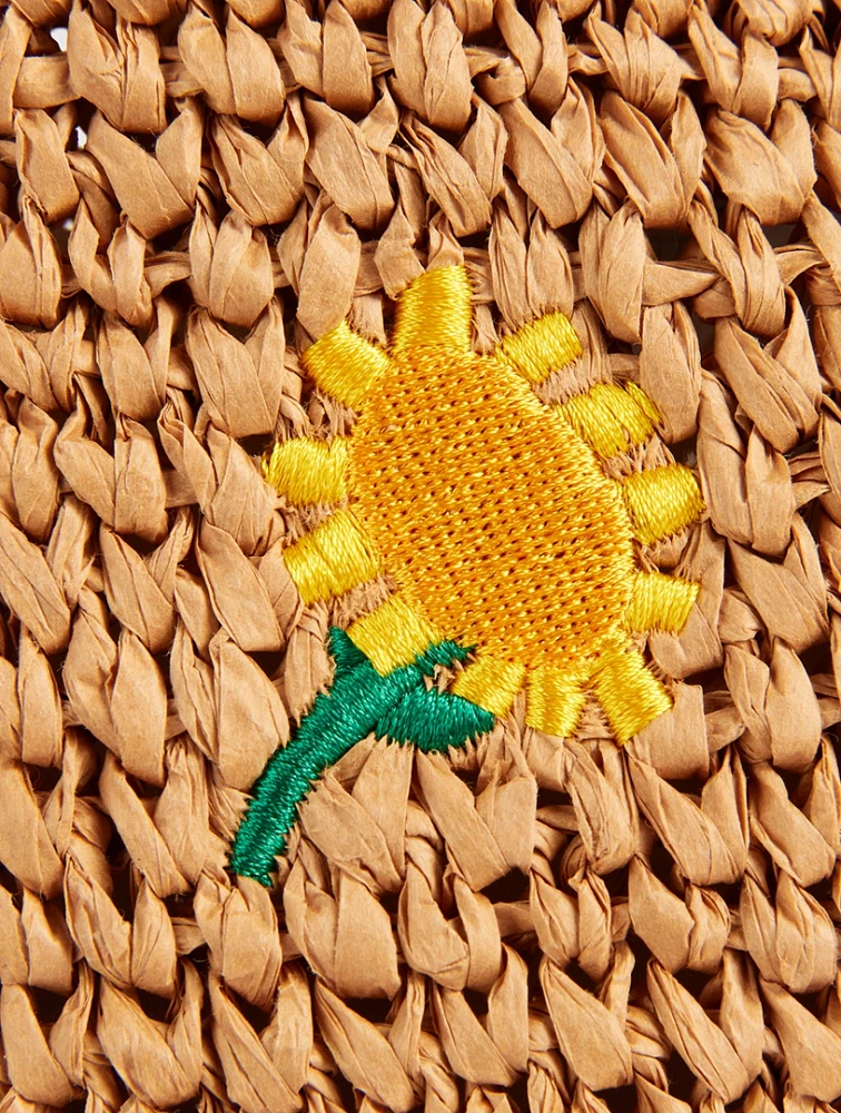 Sunflower Embroidery Raffia Tote Bag