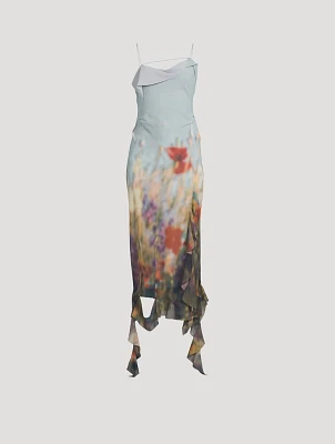 Ruffled Chiffon Maxi Dress Floral Print