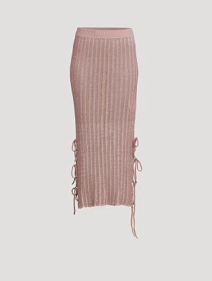 Side-Tie Knit Midi Skirt