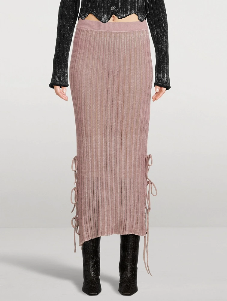 Side-Tie Knit Midi Skirt