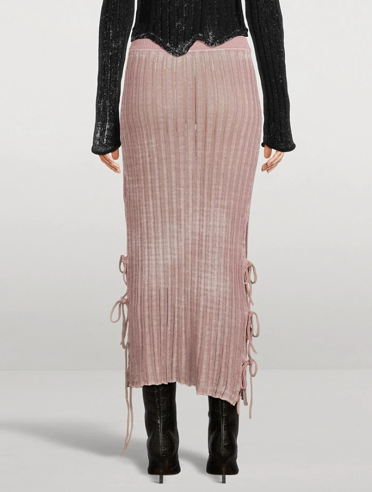Side-Tie Knit Midi Skirt
