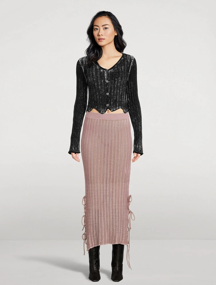 Side-Tie Knit Midi Skirt