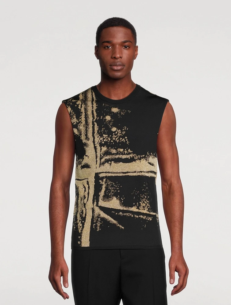 Jacquard Sweater Vest Fold Print