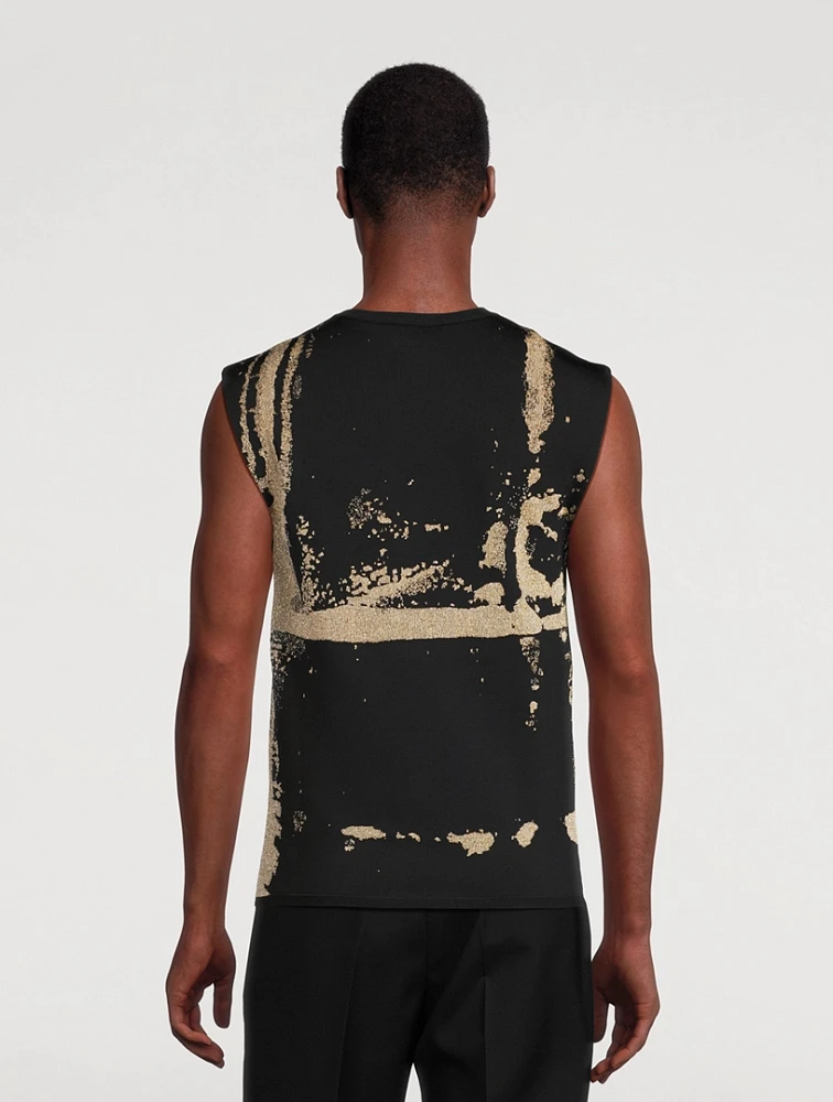 Jacquard Sweater Vest Fold Print