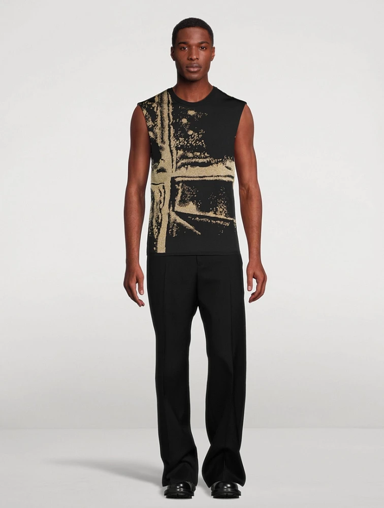 Jacquard Sweater Vest Fold Print