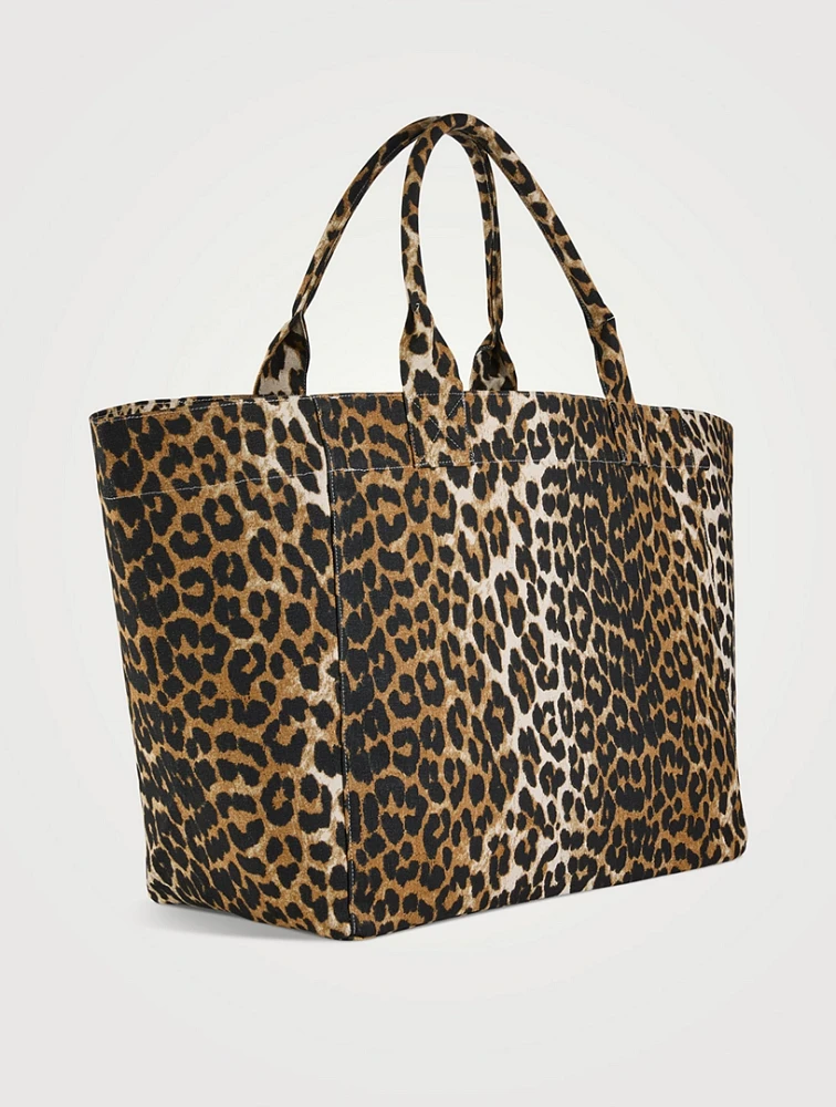 XXL Canvas Tote Bag In Leopard Print