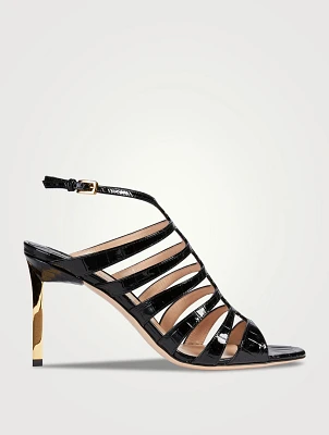 Carine Croc-Embossed Leather Cage Sandals