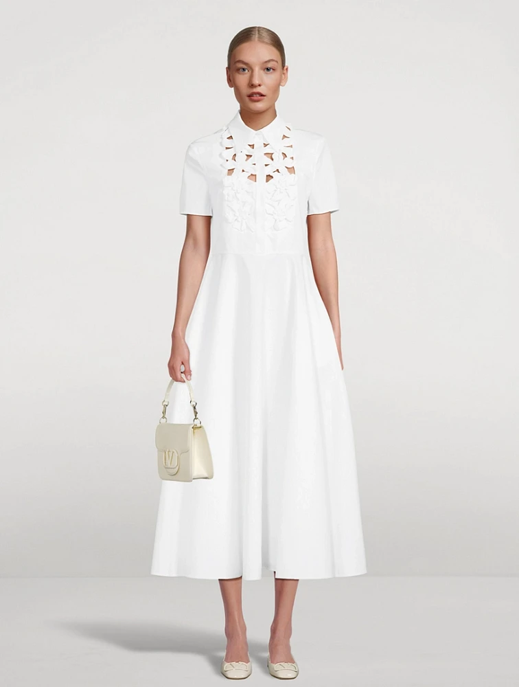 Embroidered Compact Poplin Shirt Dress