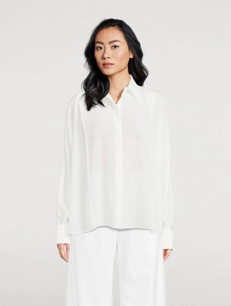 Silk Convertible Pleated Wrap Shirt