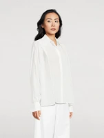 Silk Convertible Pleated Wrap Shirt