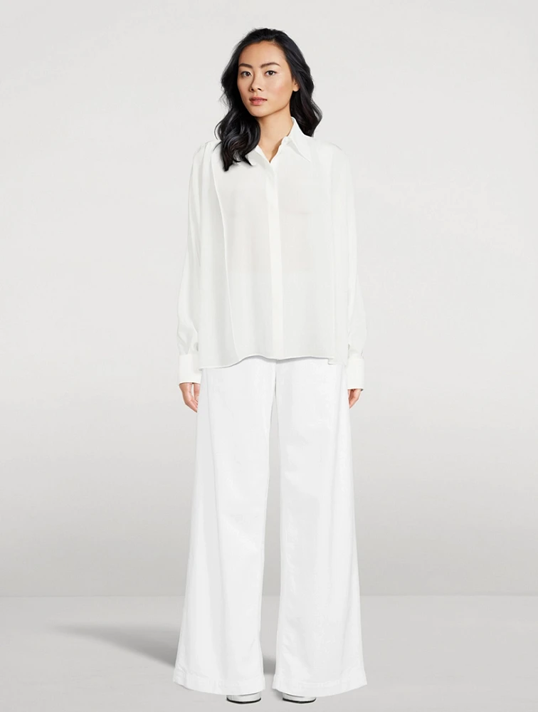 Silk Convertible Pleated Wrap Shirt