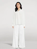 Silk Convertible Pleated Wrap Shirt