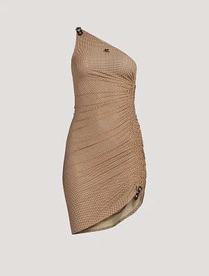 Buckle Asymmetric Mini Dress In Check Print
