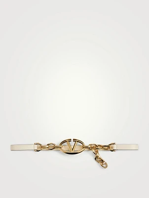 VLOGO Shiny Leather Belt With Chain