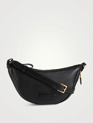 Smooth Leather Zip Crescent Bag