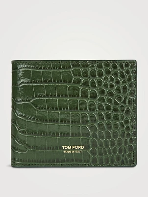 Leather Bifold Wallet In Croc Print