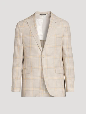 Midland Wool Silk And Linen Jacket Plaid Print