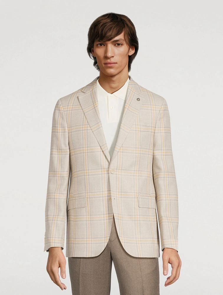 Midland Wool Silk And Linen Jacket Plaid Print