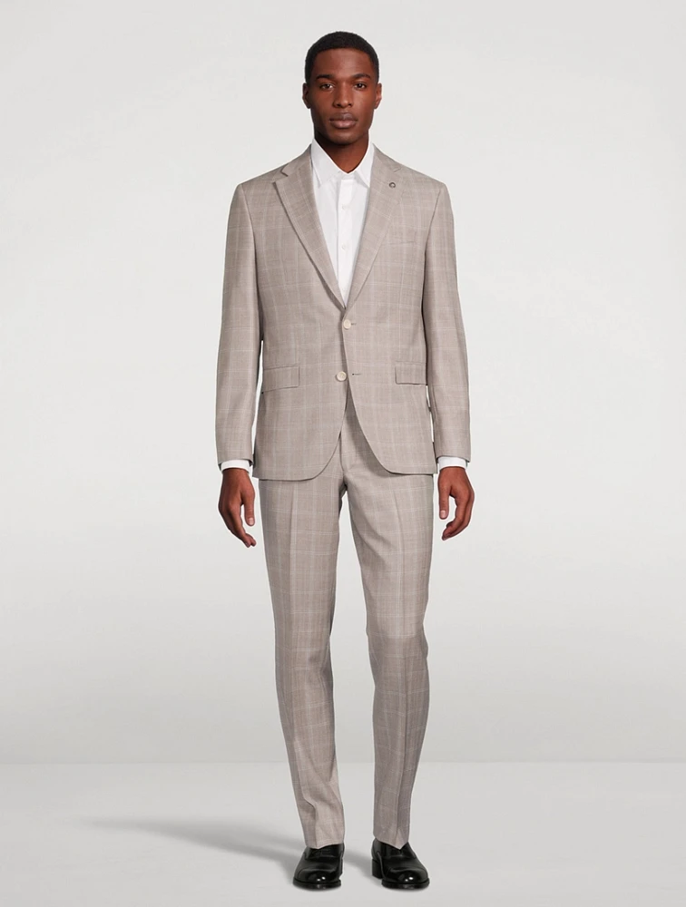 Wool Two-Piece Suit Windowpane Print