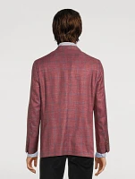 Hampton Wool Silk And Linen Stretch Jacket Windowpane Print