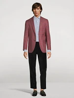 Hampton Wool Silk And Linen Stretch Jacket Windowpane Print