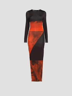 High Tide Maxi Dress Orange Polygon Print