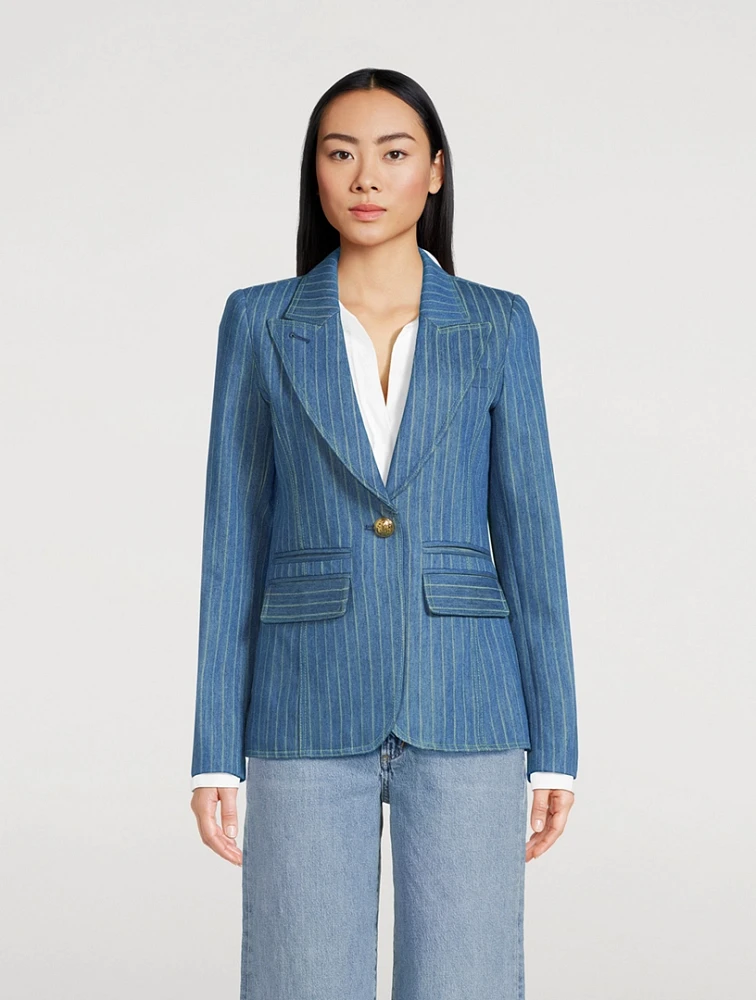 Hutton Denim Blazer Pinstripe Print
