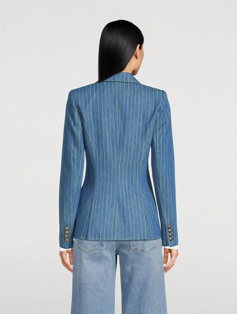 Hutton Denim Blazer Pinstripe Print