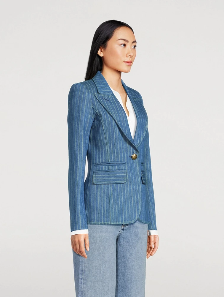 Hutton Denim Blazer Pinstripe Print