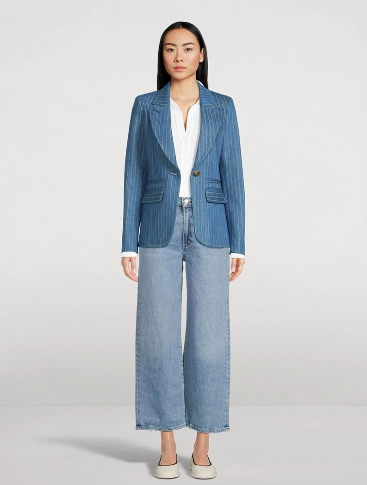 Hutton Denim Blazer Pinstripe Print