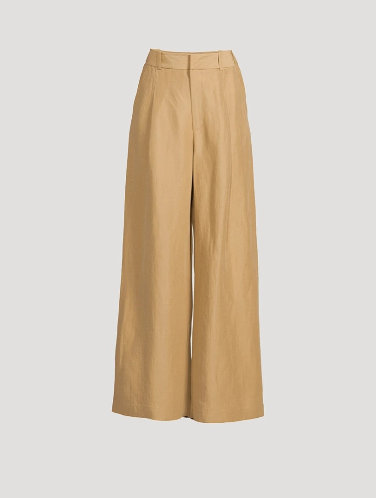 Linen-Blend Pleated Pants