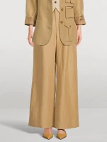 Linen-Blend Pleated Pants