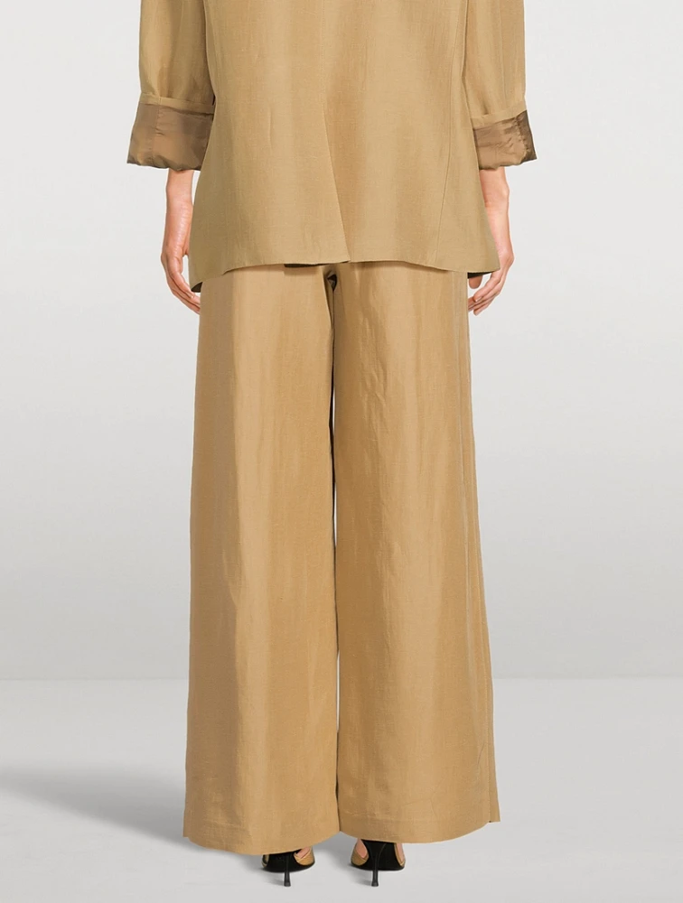 Linen-Blend Pleated Pants