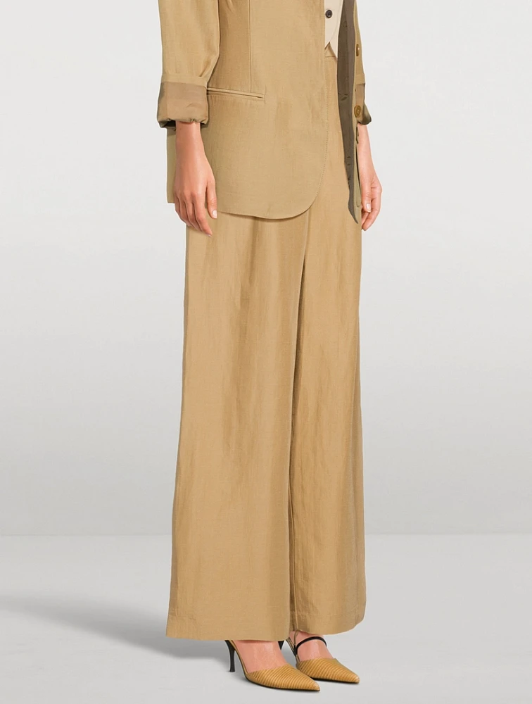 Linen-Blend Pleated Pants