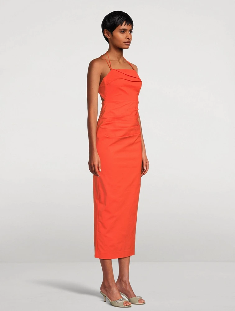 Lani Draped Cross-Back Midi Dress